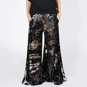 Ilona Rich Black Sequin Wide Leg Trousers